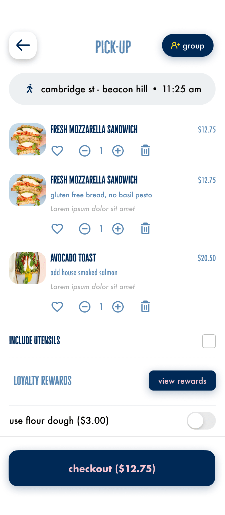 Pick-up bag and checkout
