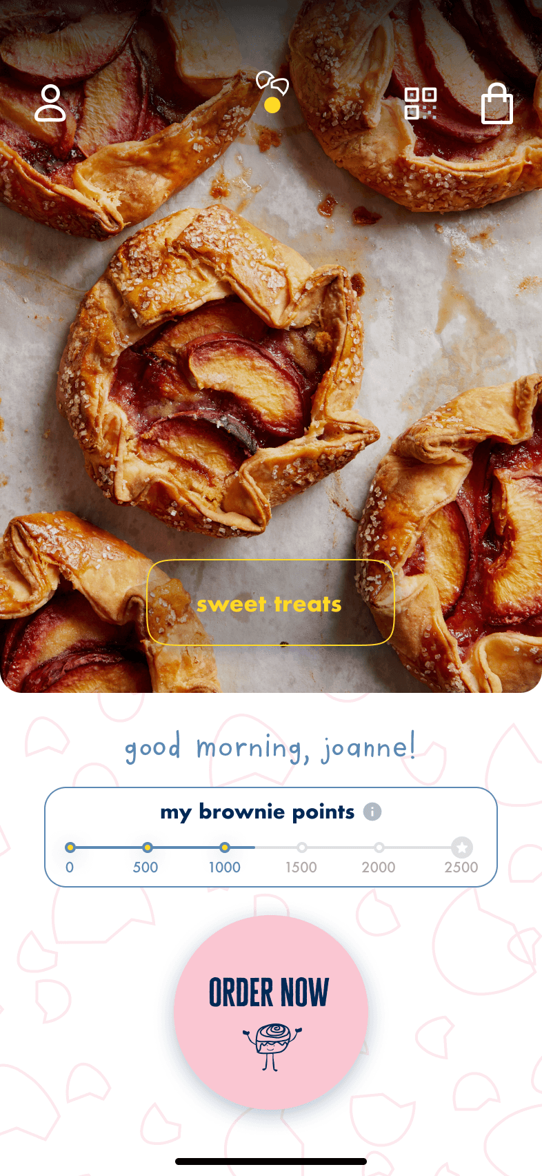 Home screen with brownie points and order button